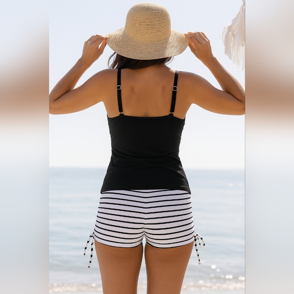 Black and White Striped Bikini Set